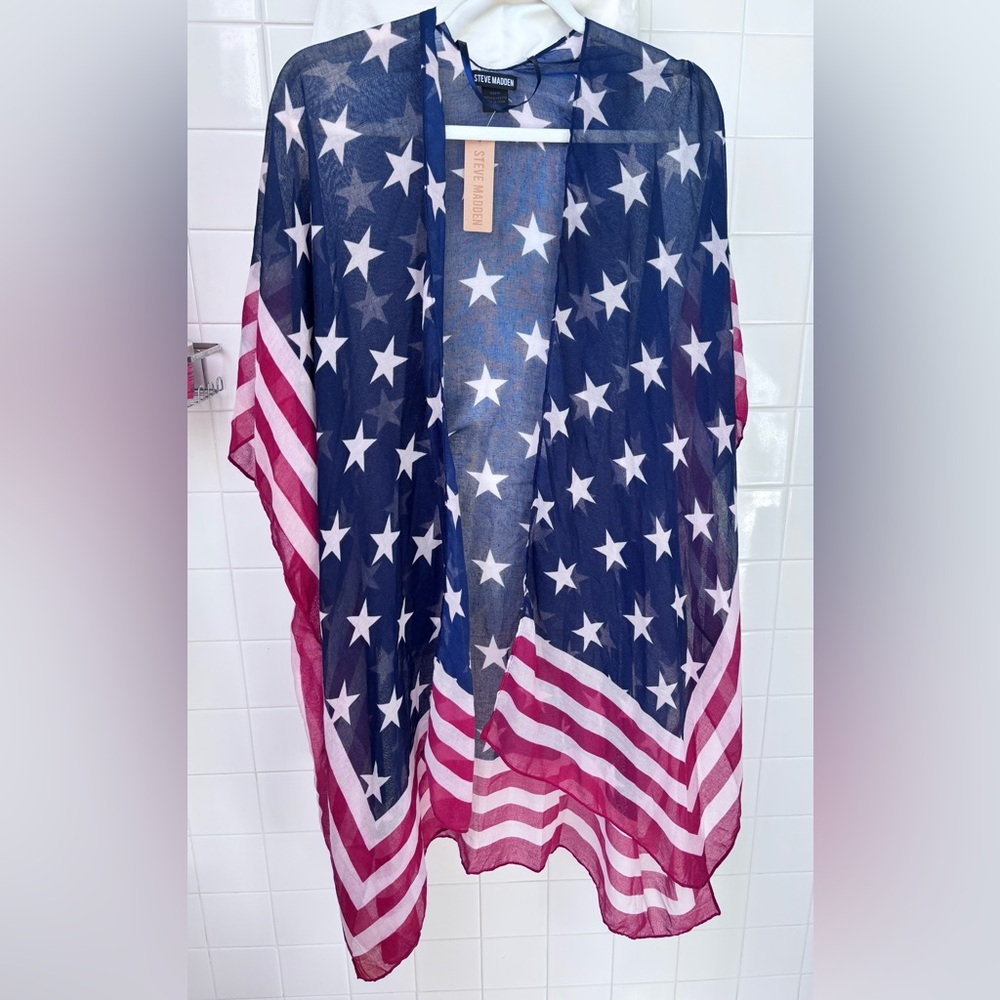 Steve Madden American Flag Kimono Shawl/Cover-Up